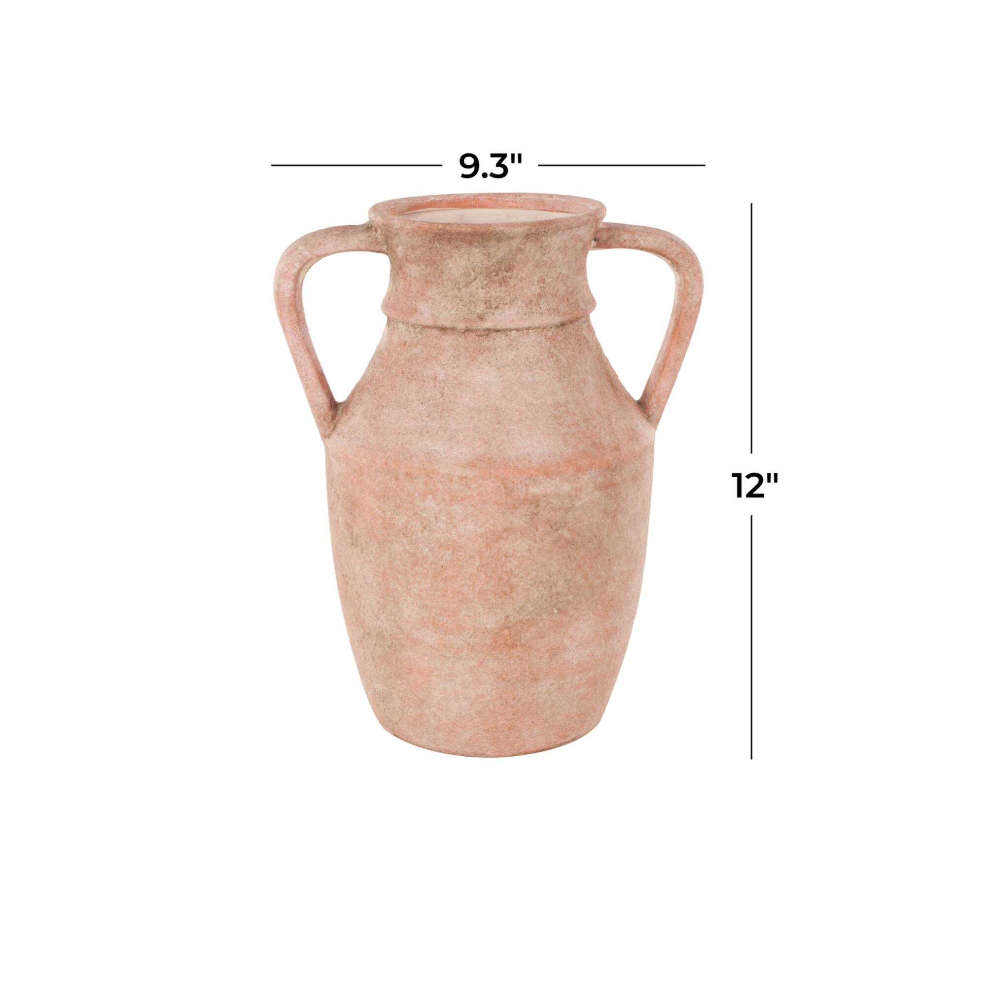 12" Pink Antique-Style Ceramic Vase with Handles